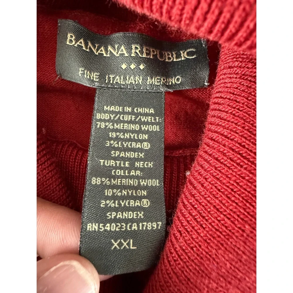 Banana Republic Size XXL Merino Wool Knit Turtleneck Sweater Red Long Sleeve Men